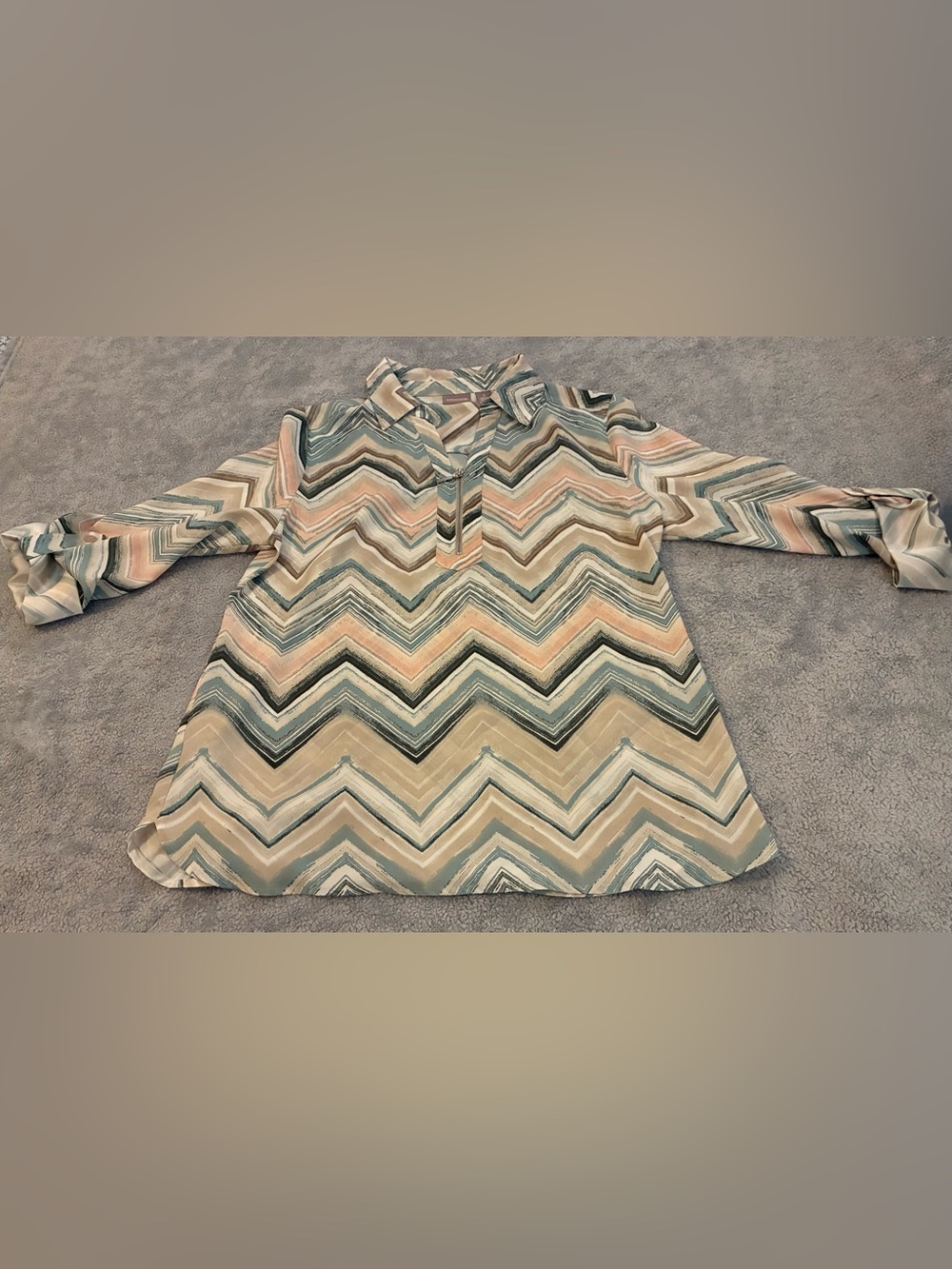 Women’s Chico’s Brand Chevron Print Long Sleeve Top in Teal & Peach Size